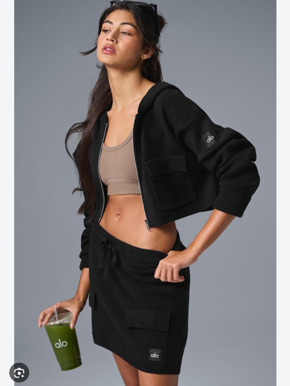 Alo cargo full zip cropped hoodie jacket